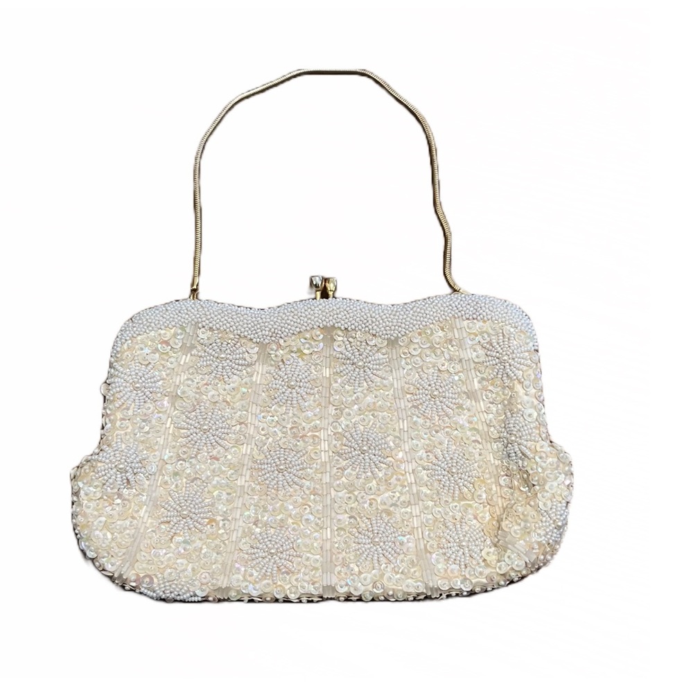 Vintage LaRegale beaded clutch / purse - ivory
